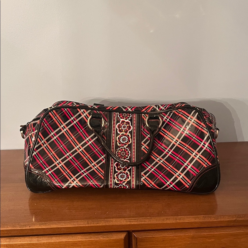 Vera Bradley Frill Collection Plaid Travel Bag with Floral Stripe